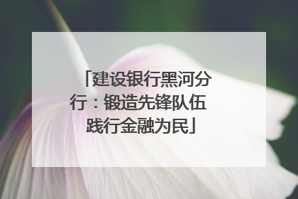 建设银行黑河分行：锻造先锋队伍 践行金融为民